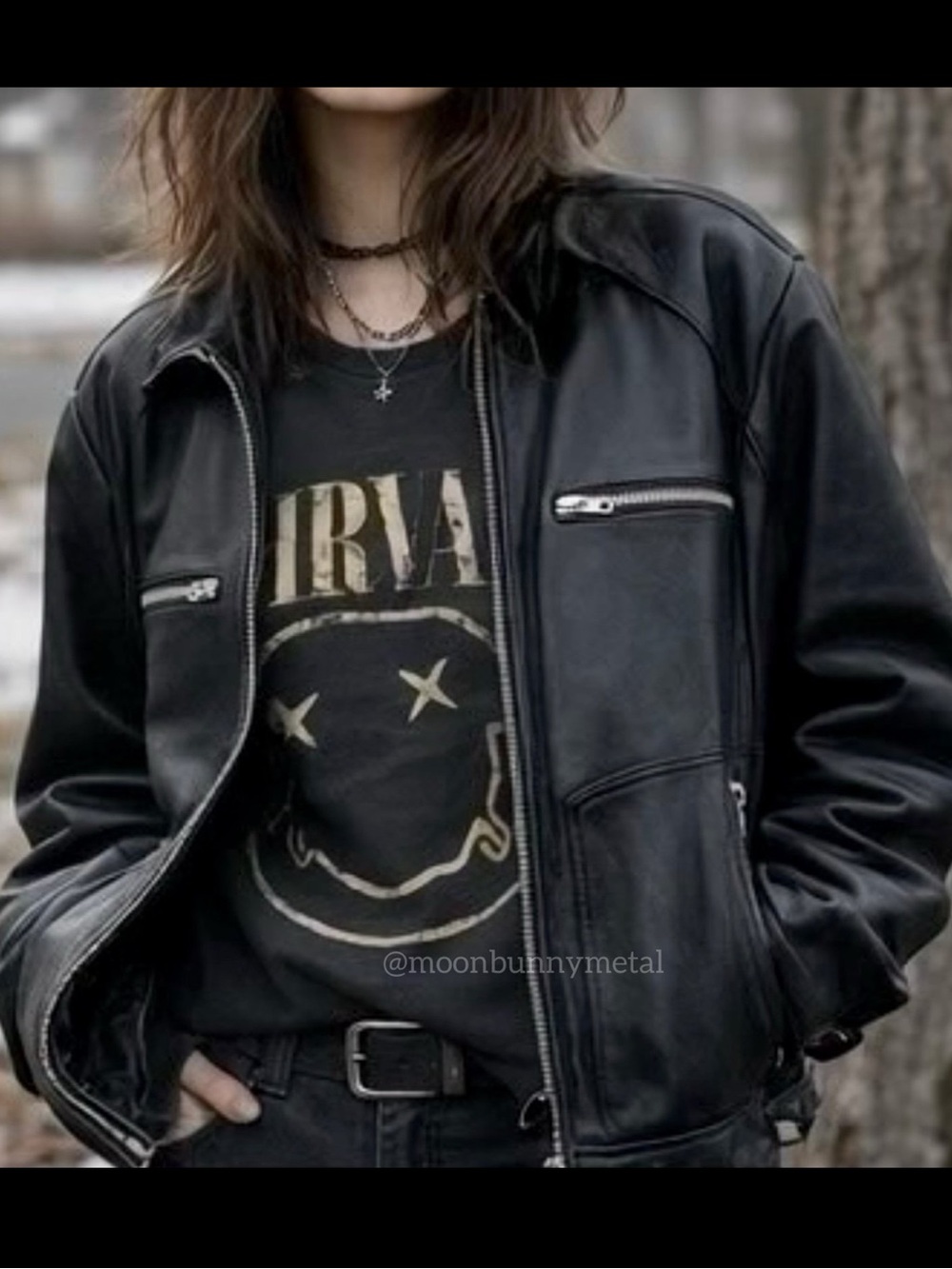 Vintage Leather Jacket Biker Moto Punk Motorcycle Grunge Mossimo y2k 90s Black L